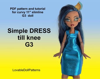 G3 Doll Dress PDF Pattern, Slimline 11" Doll Clothes (Digital Download)