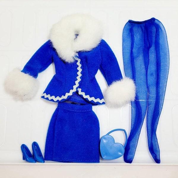 Barbie FASHION AVENUE BOUTIQUE Blue Fur Jacket Skirt Purse 1996 #14980 Complete