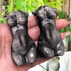 3&#39;&#39; Silver Sheen Obsidian Goddess, Crystal Body, Quartz Crystal Beauty, Crystal Sculpture, Crystal Gifts