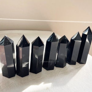Natural Black Obsidian Tower, Black Obsidian Quartz Crystal Obelisk Wand Home Decoration