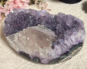 Natural Amethyst Crystal Cluster with Calcite Raw Amethyst Quartz  Geode Healing Crystal