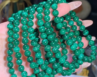 Stretchy Malachite Bracelet, Green Genuine Malachite Bracelet For Men and Women, Round Beads Bracelet, Birthday Gift,