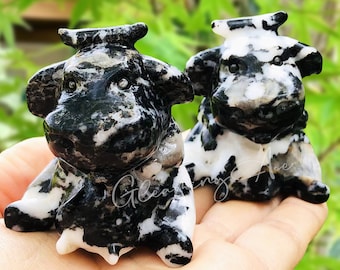 2&quot; natuurlijke Zebra stenen koe, kwartskristal koe, minerale monsters, handgesneden dier, kristallen sculptuur, woondecoratie, kristal cadeau
