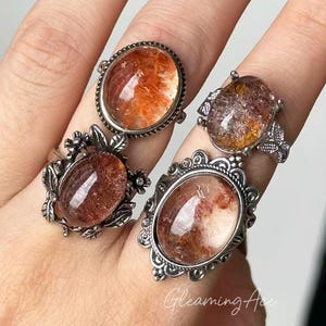 Natural Red Phantom Rings Lodolite Ring  Healing Crystals Ring