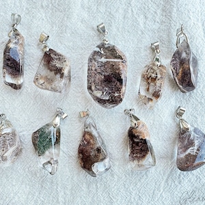 Natural Garden Quartz Pendant, Healing Scenic Quartz Necklace, Crystals Lodalite Ghost Quartz Necklace with Wax Cord
