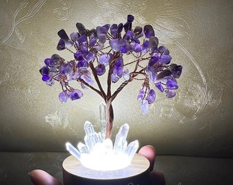Natural Crystal Amethyst/Citrine Tree Nightstand Lamp, Wire Wrapped Crystal Led Tree, Crystal Night Ligh, Crystal Healing
