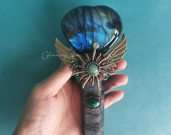 Natural Labradorite Magic Wand, Handmade Witchcraft Crystal Quartz Magic Scepter, Crystal Energy Crystal Gifts