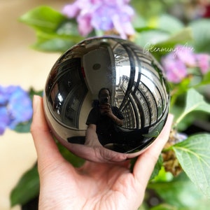 Natural Black Obsidian Sphere, Quartz Crystal Ball with Stand, Home Decoration
