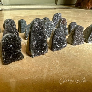 Mini Natural Black Galaxy Amethyst Geode, Cute Raw Black Amethyst Druzy Cluster Free Form, Sparkling Rare Black Amethyst Crystal Cluster