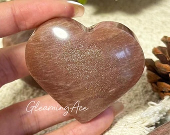 Orange Moonstone Sunstone Heart Palmstone Flashy Peach Moonstone Sunstone Palm Stone