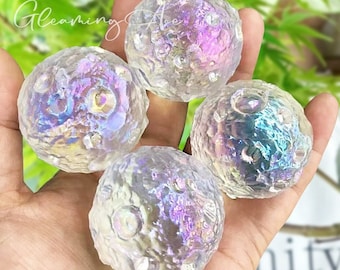 Aura Quartz volle maan bol, 40mm carving engel aura bol, kristallen bol, heldere kwarts bol, kwarts helende kristal, kwarts bol