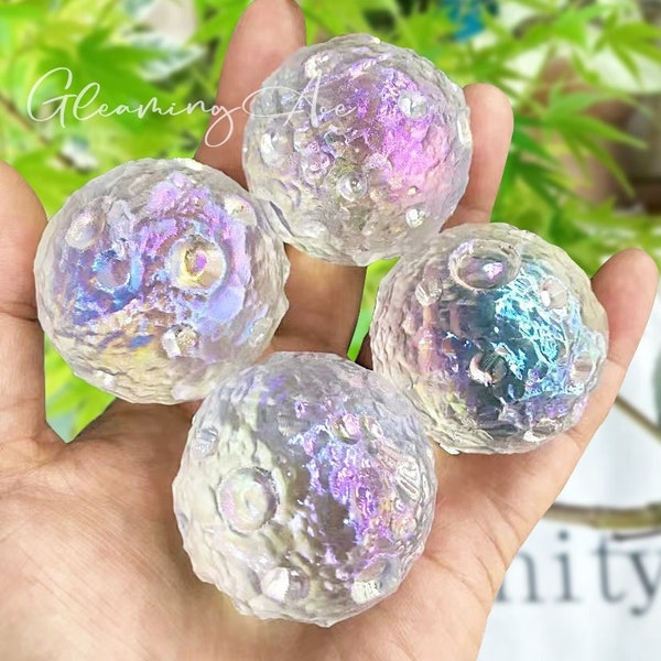 Aura Quartz full Moon Sphere, 40mm Carving Angel Aura Sphere, Crystal Ball, Clear Quartz Sphere, Quartz Healing Crystal, Quartz Sphere