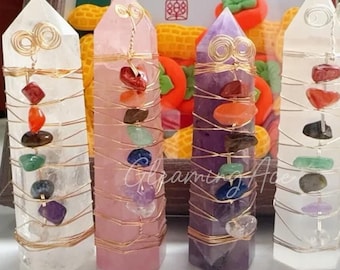 Obelisco natural de 7 chakras, torre envuelta en alambre, regalos y decoración espirituales.