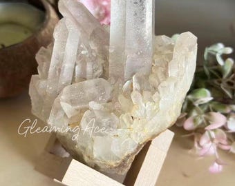Natural Raw Clear Quartz Cluster with Stand Mineral Specimen