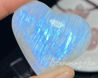 Natuurlijk maansteenhart, flitsende blauwe maansteen zaksteen hart kristal geschenken
