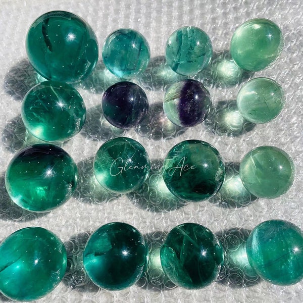 Natürliche grüne Fluoritkugel, Regenbogen-Kristallkugel mit Ständer, Fluoritstein, Heilgeschenk, Größe wählen