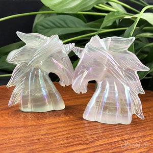 2.75&quot; Natural Hand Carved Rainbow Unicorn, Angel Aura Quartz Crystal Unicorn, Unicorn Gemstones Healing Aura Gift