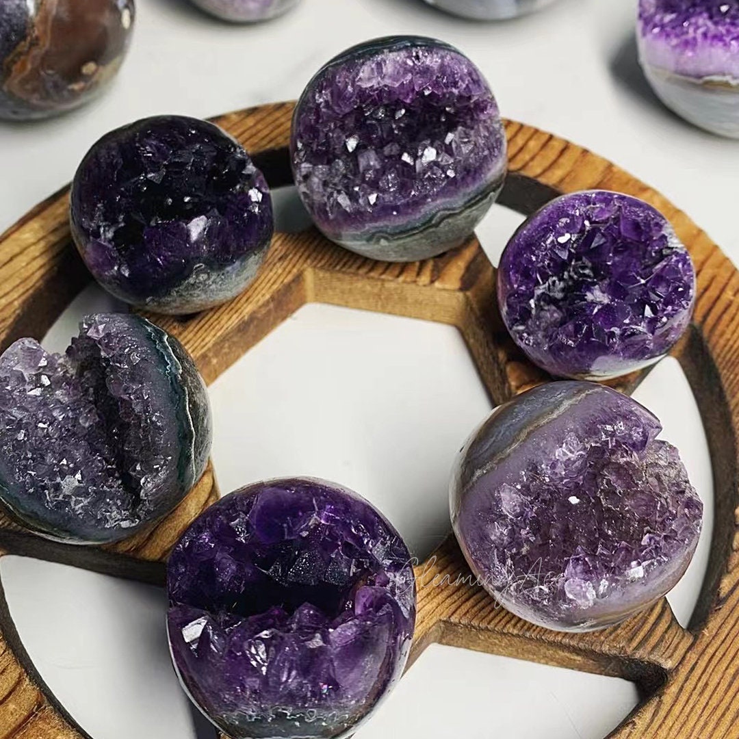 Uruguay Amethyst Geode Sphere, Natural Amethyst Crystal Cluster Sphere ...