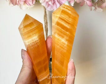 Natural Orange Calcite Wand Polished Yellow Calcite Point Crystal Gift