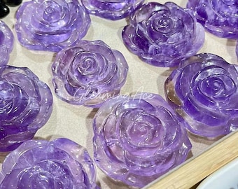 Sculpture en cristal de fleur rose améthyste naturelle de 2,1 po., rose améthyste violette en cristal, spécimen minéral