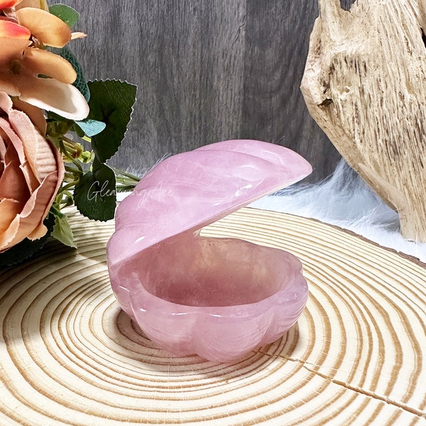 Natural Rose quartz Seashell, Mini Crystal Seashell, Seashell Trinket Bowl