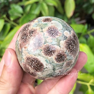 天然グリーン桜花瑪瑙球、桜球