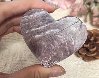 Polished Lepidolite Heart Sparly Purple Mica Heart Crystal Heart