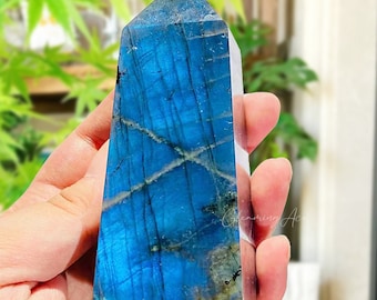 Punta de torre de labradorita natural, varita de labradorita pulida, obelisco hexagonal de cristal, cristal curativo, espécimen mineral, elija el peso.