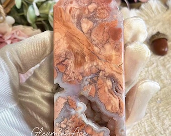 Natural Pink Agate Druzy Tower