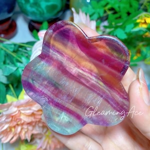 Rainbow Fluorite Flower Bowl Polished Candy Fluorite Dish