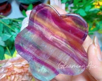 Bol à fleurs en fluorite arc-en-ciel, bonbon poli, plat en fluorite