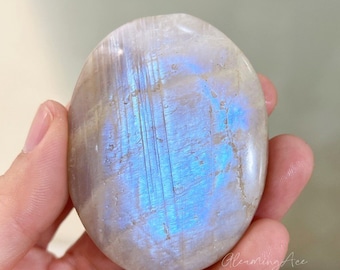 Natural Sunstone Moonstone Palm Stones, Flashy Sunstone Moonstone Pocket Stone