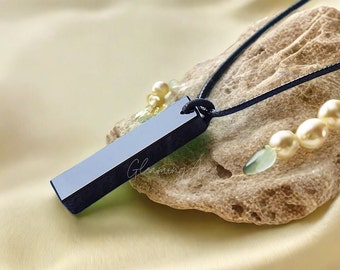 Natural Black Obsidian Bar Pendant Necklace, Crystal Obsidian Pendant, Energy Meditation Necklace