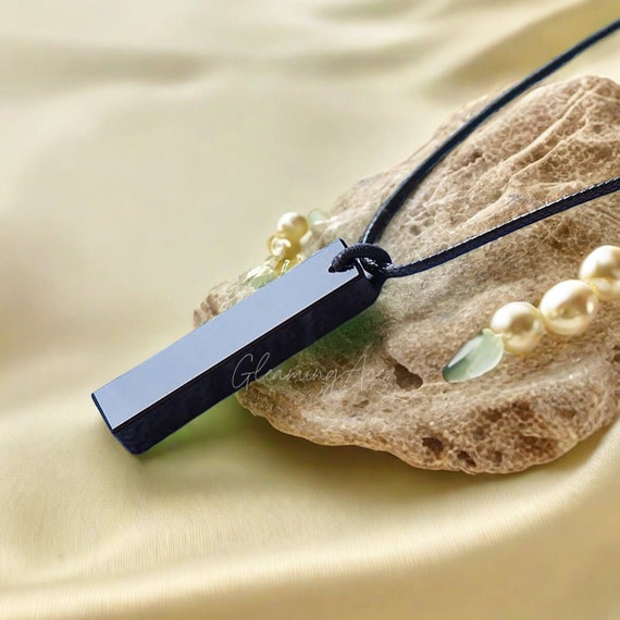 Natural Black Obsidian Bar Pendant Necklace, Crystal Obsidian Pendant, Energy Meditation Necklace