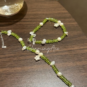 Braccialetti di peridoto verde di alta qualità con perla, pietra portafortuna di agosto, perline con nocciolo d'oliva, gioielli in argento sterling 925, 1 pezzo