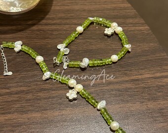 High-Quality Green Peridot Bracelets with Pearl August Birthstone Bracelets Olive Pit Beads Jewelry 925 Sterling Silver 1PC