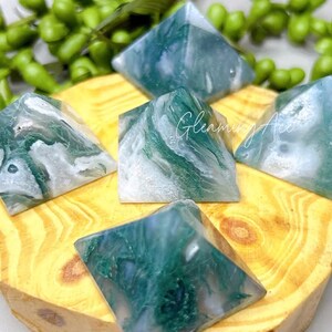 Natural Moss Agate Pyramid, Green Water Grass Crystal Pyramid, Gemstone Hexagonal Pyramid, Mineral Specimen, Crystal Gifts