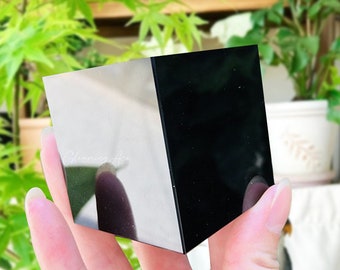 Cubo de obsidiana negra, cubo de obsidiana pulida para decoración del hogar