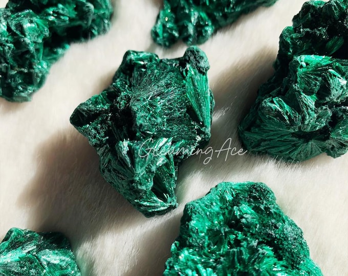 Natural Rough Malachite Gemstones, Rough Velvet Malachite Crystal Cluster Specimen 1PC