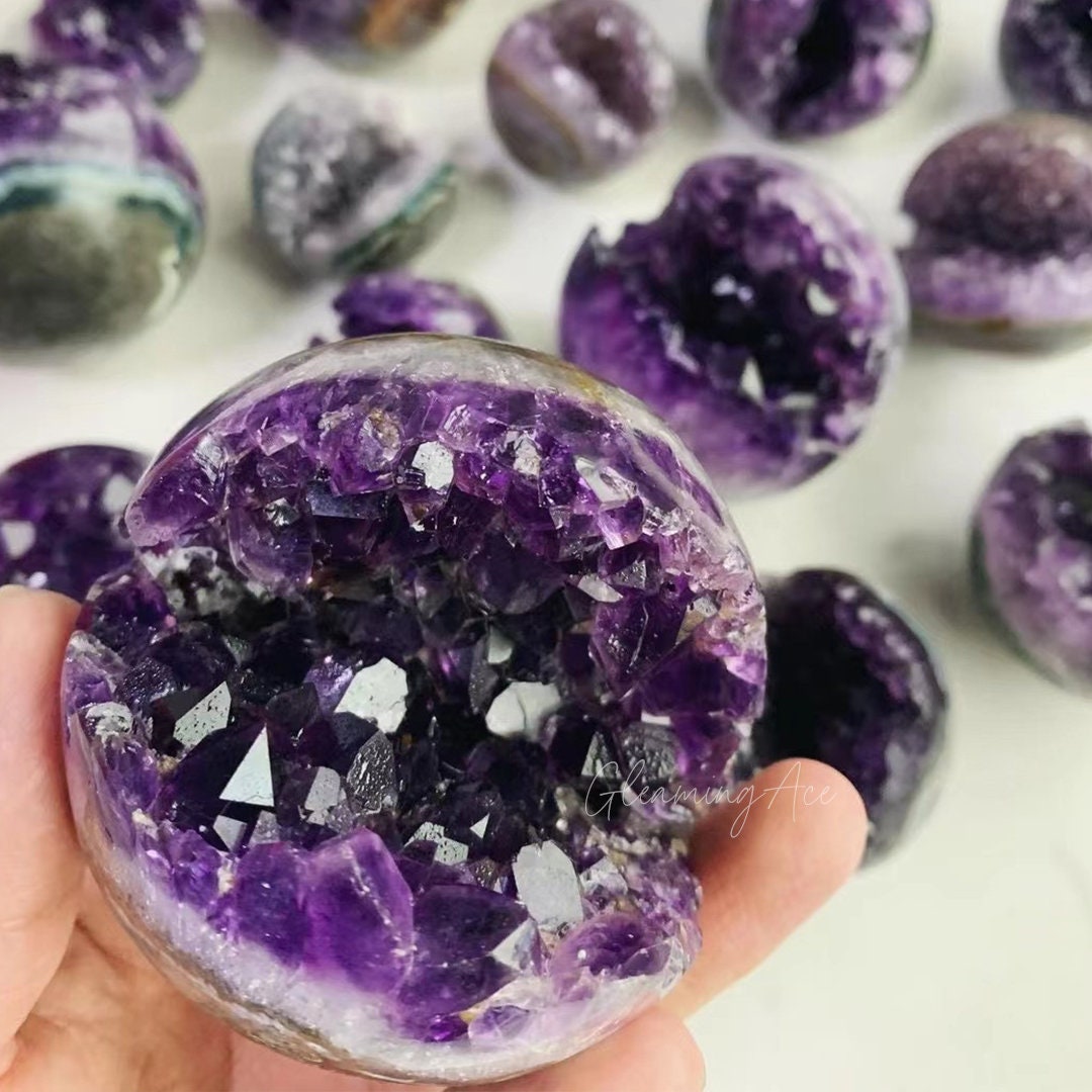 Uruguay Amethyst Geode Sphere, Natural Amethyst Crystal Cluster Sphere ...