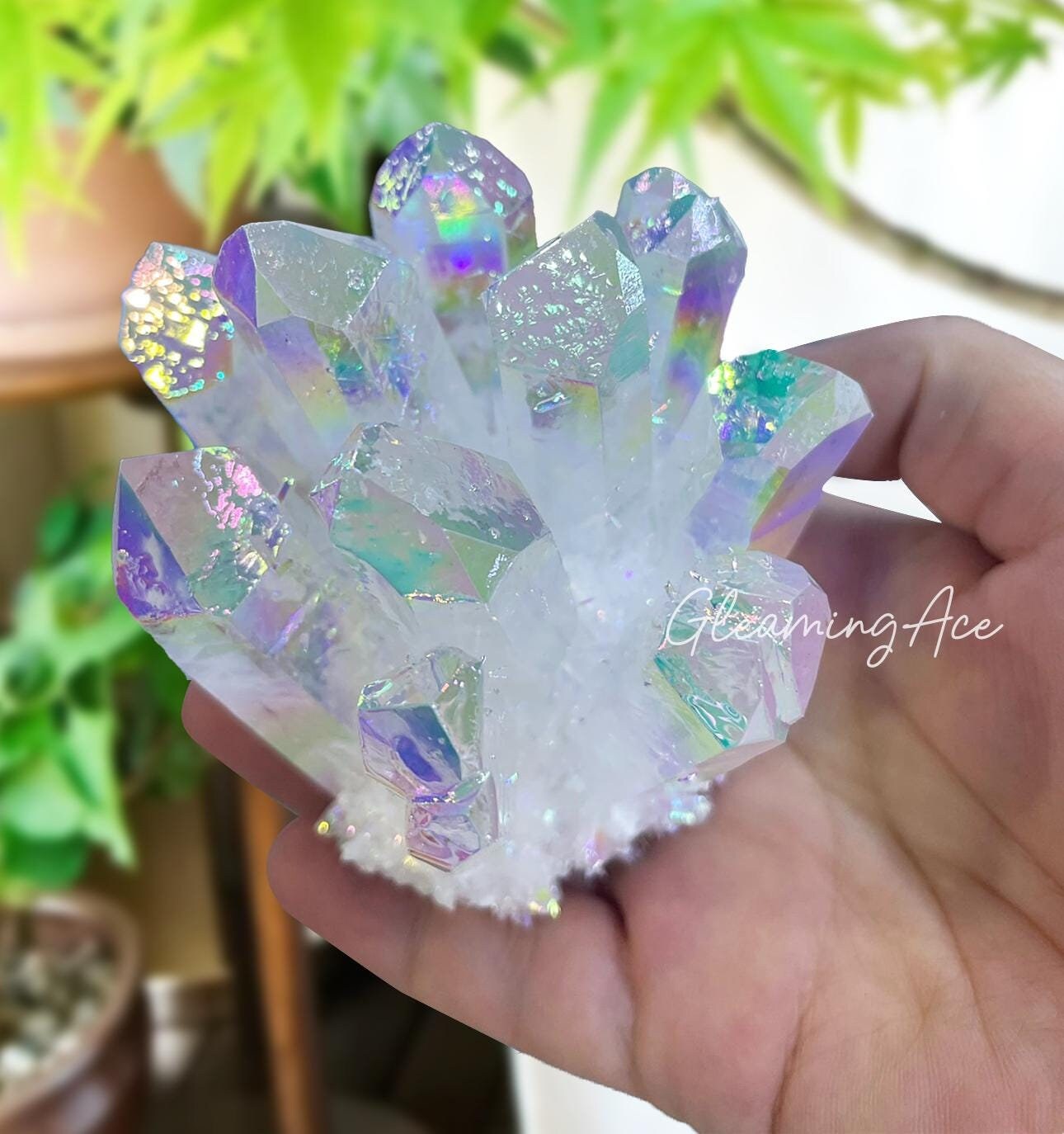 生のエンジェルオーラクリアクォーツクラスター、レインボー