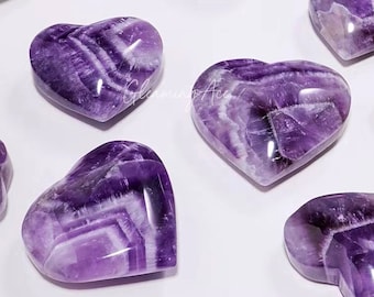Natural Dream Amethyst Heart, Purple Chevron Amethyst Carvings, Crystal Pocket Heart Home Living, Crystal Gifts