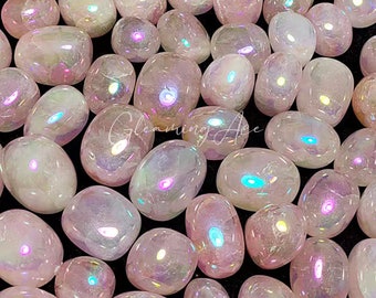Rainbow Angel Aura Rose Quartz, Tumbled Stone Aura Rose Quartz Crystals, Healing Crystals - Choose Weight