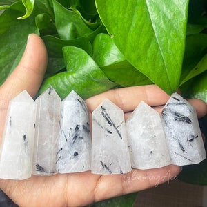 Black Tourmaline Quartz Tower Polished Tourmalinated Point Healing Crystal