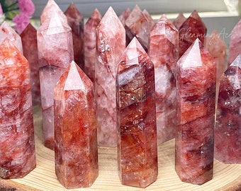 Natural Hematoid Quartz Tower, Fire Quartz Point, Crystal Tower