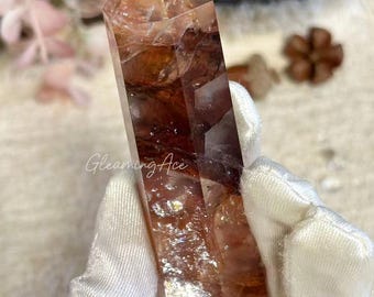 Natural Fire Quartz Points Red Hematoid Quartz Wand Crystal Tower