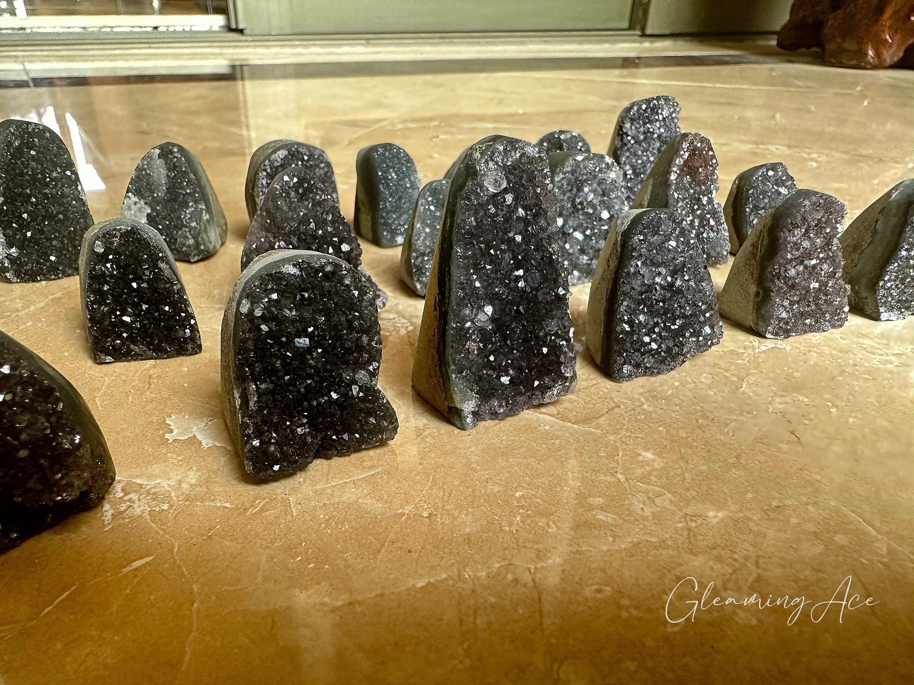 Mini Natural Black Galaxy Amethyst Geode, Cute Raw Black Amethyst Druzy Cluster Free Form, Sparkling Rare Black Amethyst Crystal Cluster