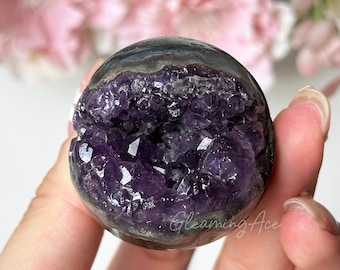 Uruguay Amethyst Geode Sphere Amethyst Crystal Cluster Sphere with Stand 42mm