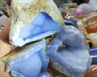 Ágata azul natural en bruto, trozos de ágata azul en bruto