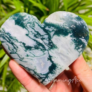 Natural Moss Agate Heart, Gemstone Carving Heart, Mineral Specimen, Crystal Gifts